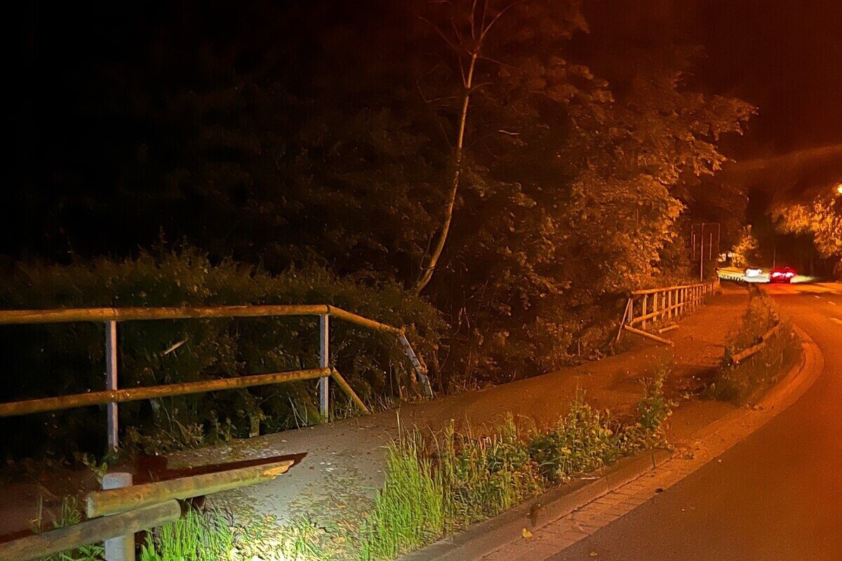 Bielefeld NW - Tesla stürzt bei Unfall Böschung hinunter