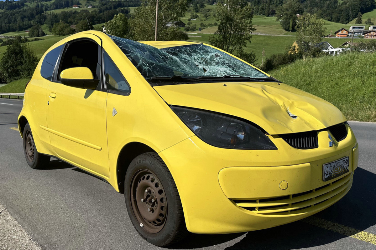 Seewen SZ - Auto landet bei Unfall im Bach