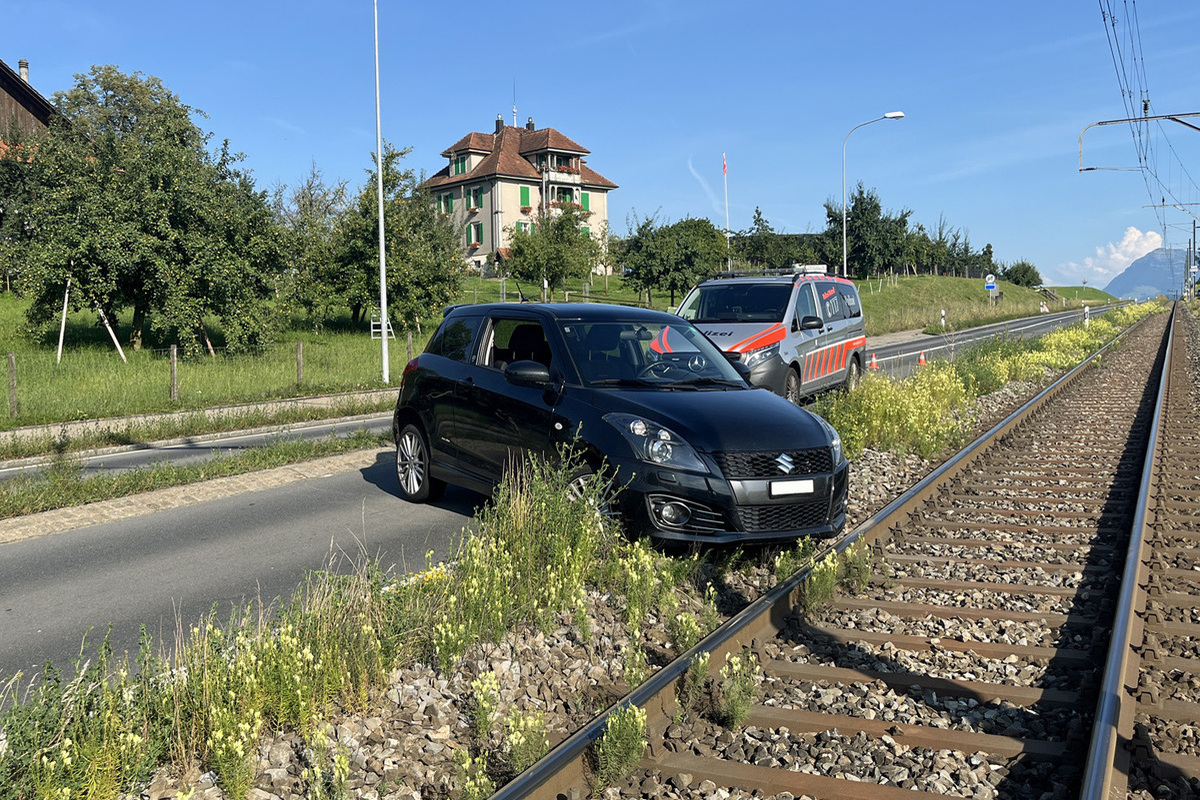 Kanton Luzern - Zwei Autos auf Gleisen - Mit Baum kollidiert