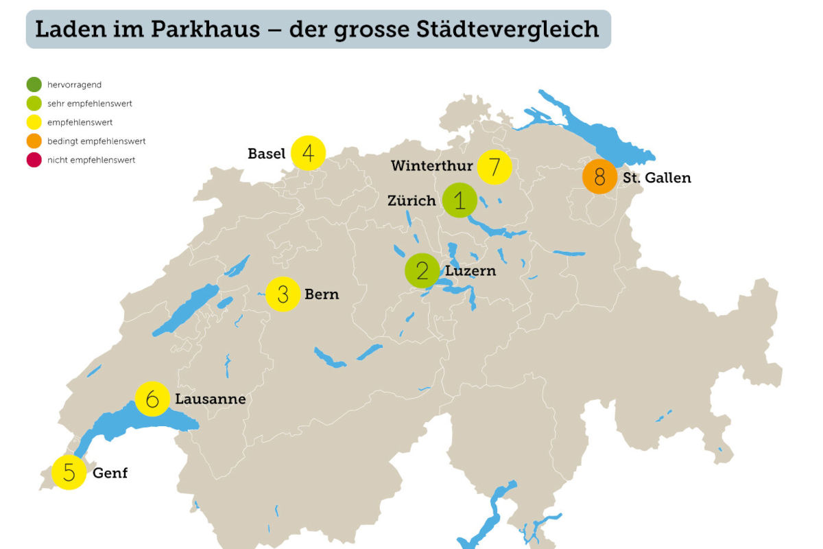 Parkhäuser für E-Autos im Test – Zürich auf Platz 1