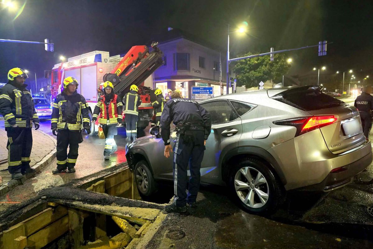Unfall in Neusiedl am See B – Pkw landet in Nachtbaustelle