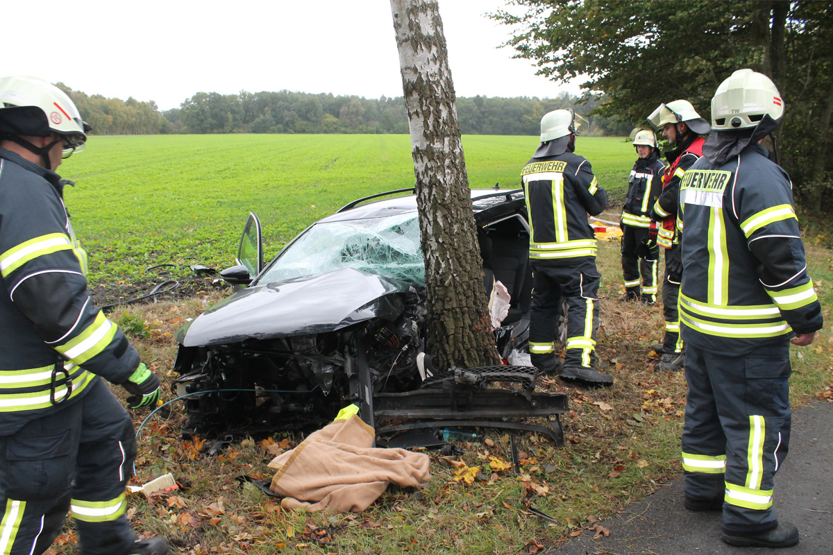 Anderlingen NI – Fahrer (21) nach Kollision mit Baum schwer verletzt