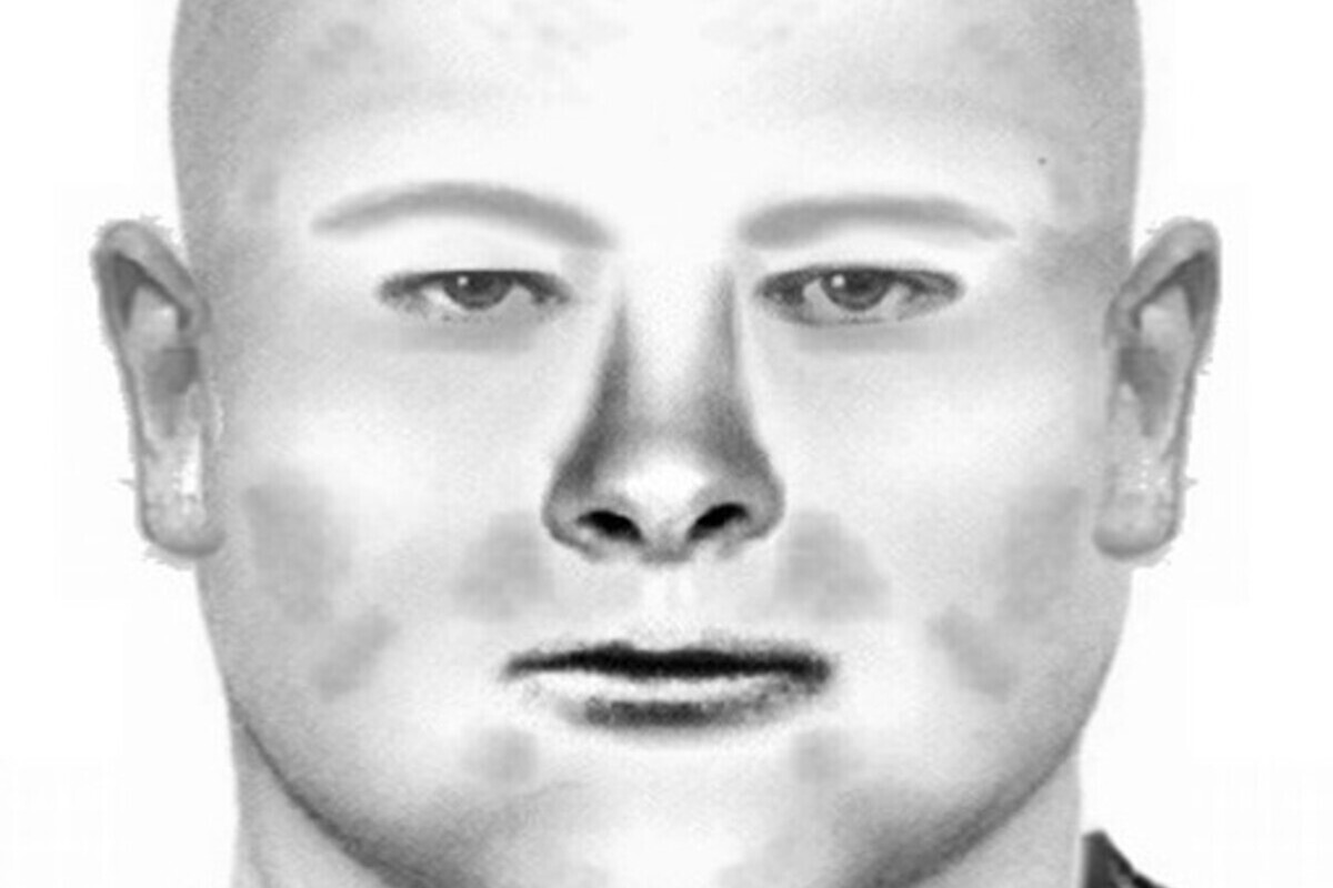 Phantombild des gesuchten Zeugen mit Glatze