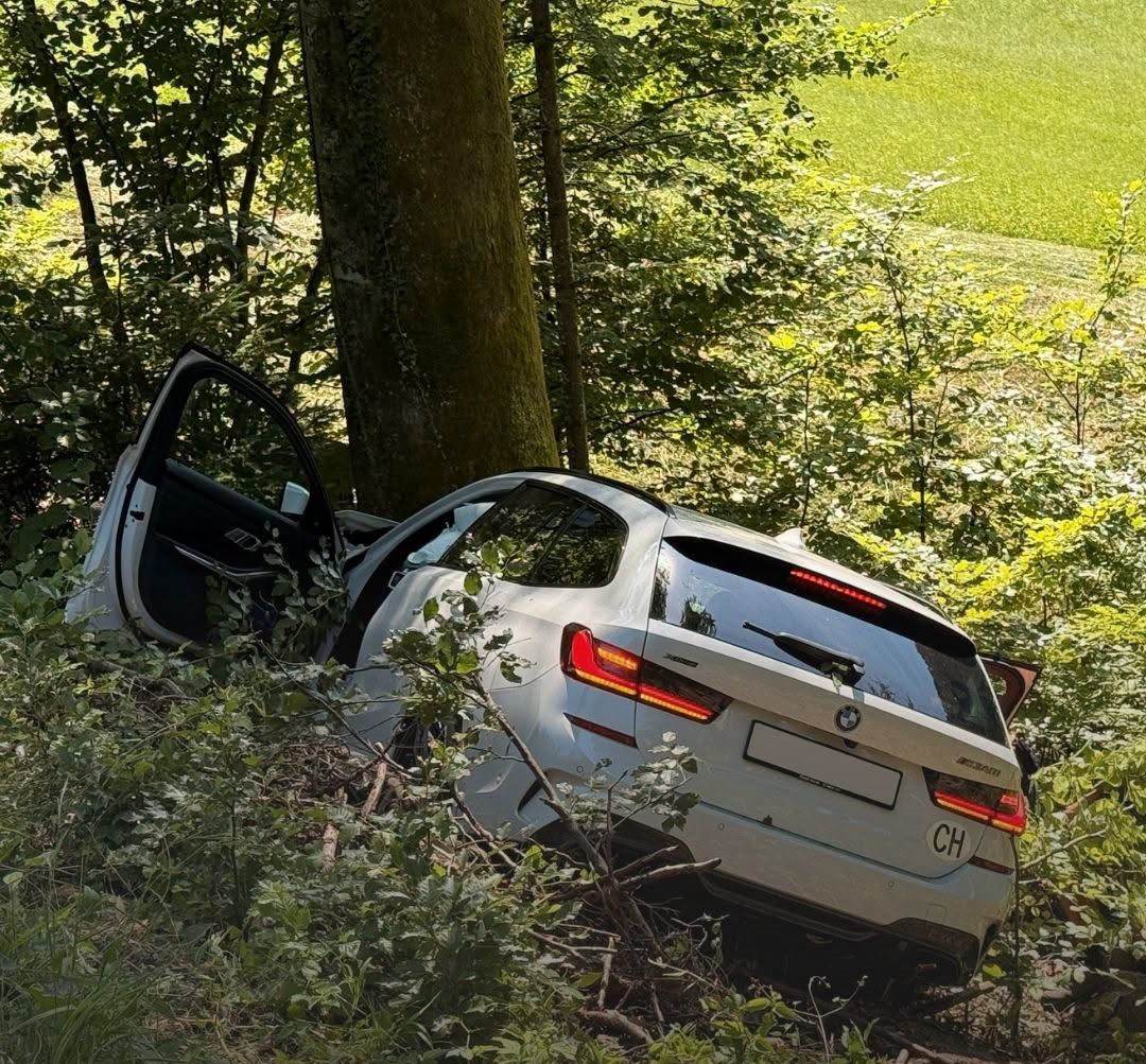 Der BMW kam von der Strasse ab und kollidierte mit einem Baum