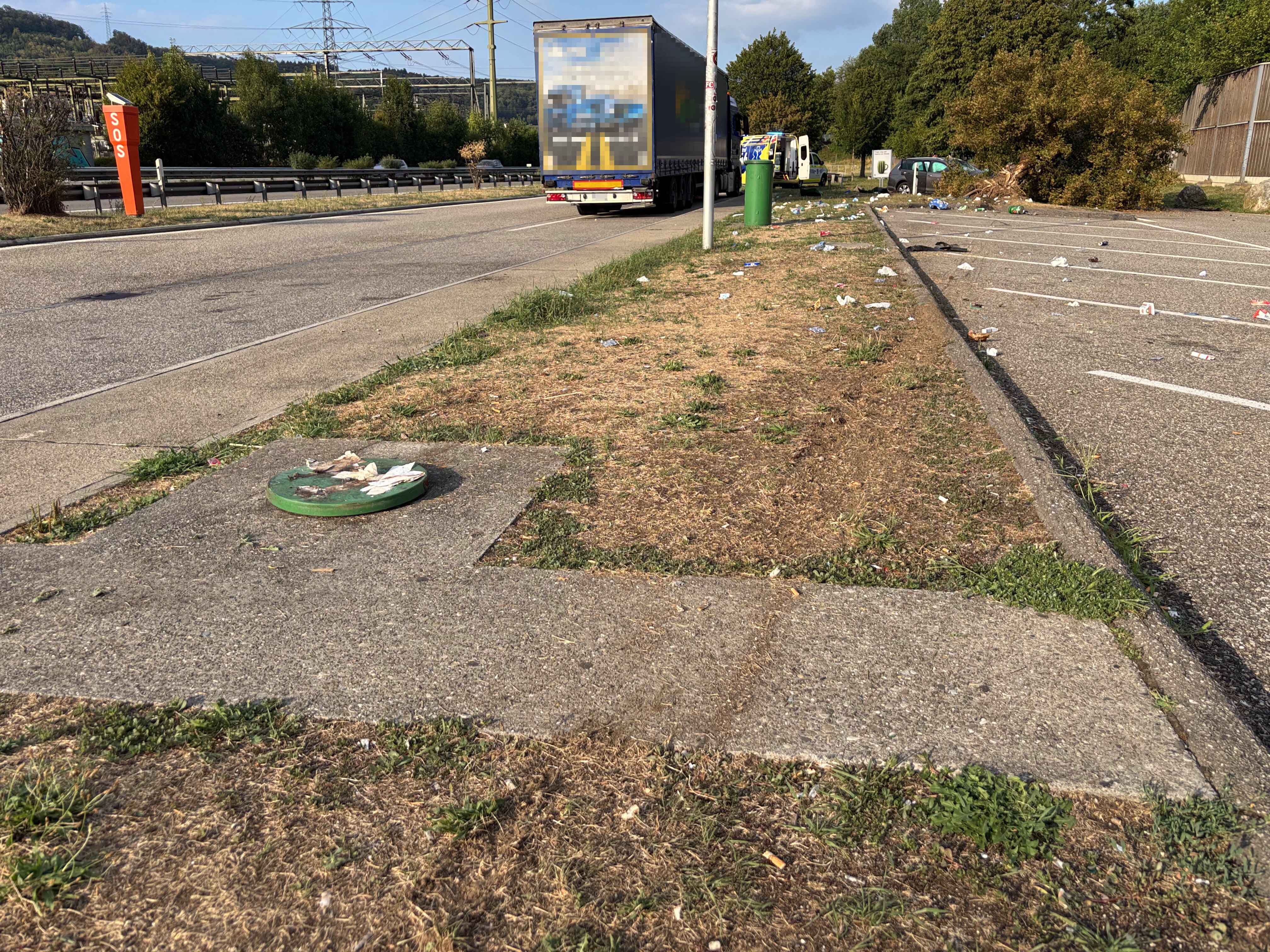 Auf dem Rastplatz Oftringen hinterliess die Irrfahrt der Automobilistin eine Spur der Verwüstung