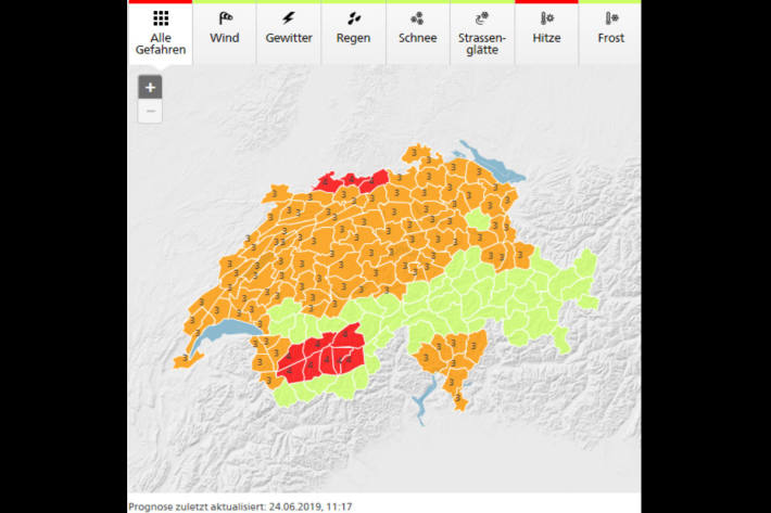 Die aktuelle Warnkarte für den 25.06.2019.