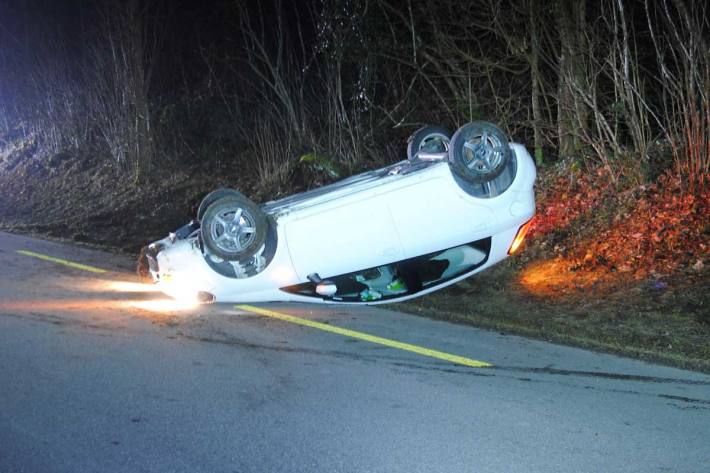 Nach Ausweichmanöver mit einem Wildtier landet in Merishausen Personenwagen auf dem Dach 