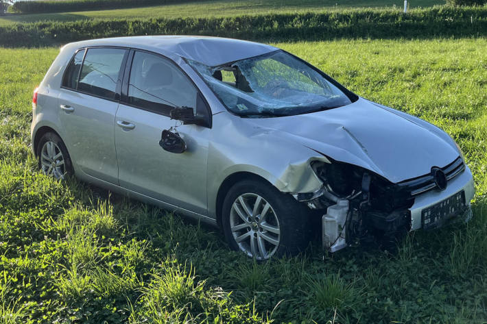 Der Selbstunfall endete nach 130 Metern Wiesenfahrt.