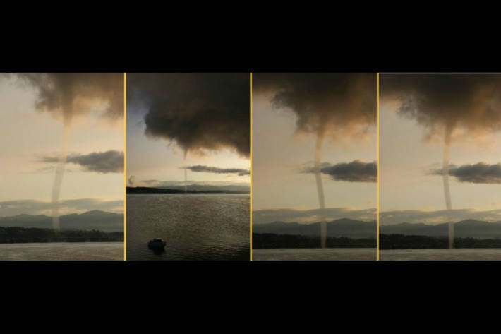 Spektakuläre Wasserhose über dem Zürichsee am Morgen des 25.08.2018.