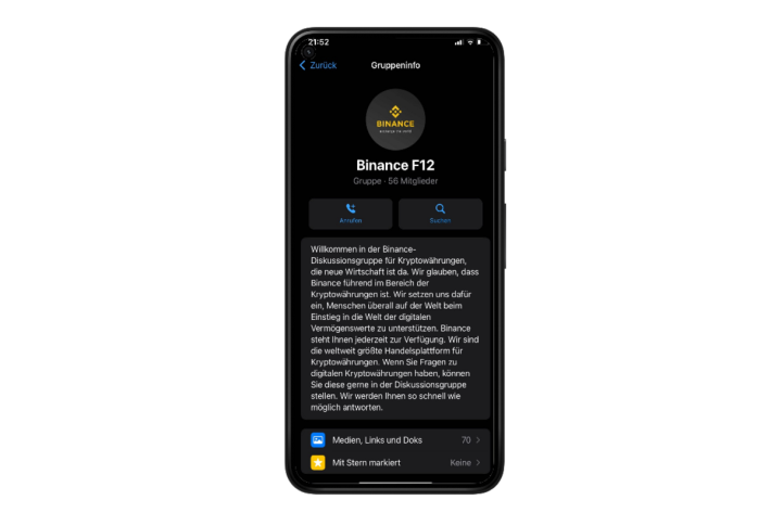 Betrügerische Binance-Gruppe auf WhatsApp