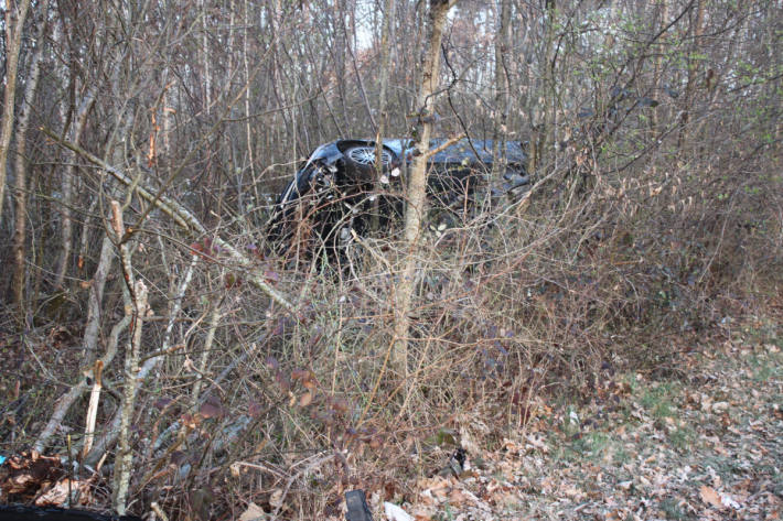Autofahrer fliegt über eine Schutzplanke in ein Waldstück
