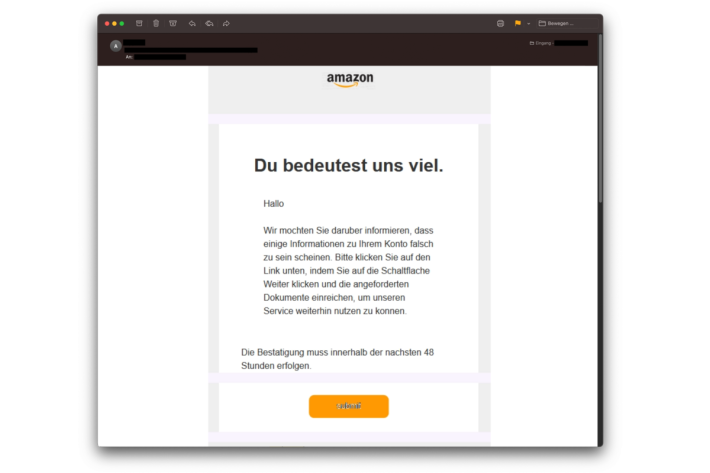 Screenshot des betrügerischen E-Mails