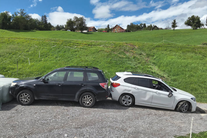 Der Pkw beschädigte beim Unfall ein parkiertes Auto.