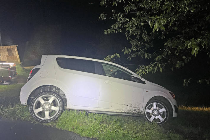 Der Mann blieb im Wiesland mit seinem Auto stecken.