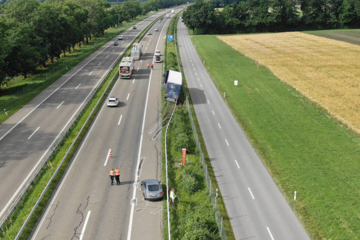 Unfallstelle auf der A13 bei Widnau