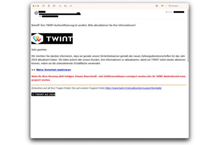 Screenshot des betrügerischen E-Mails