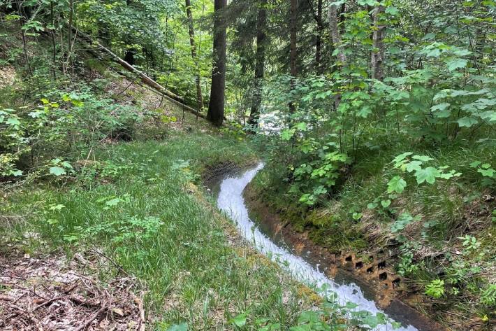 Ein kleines Kind ist in den Bach gefallen und wurde 350 Meter weit mitgerissen.