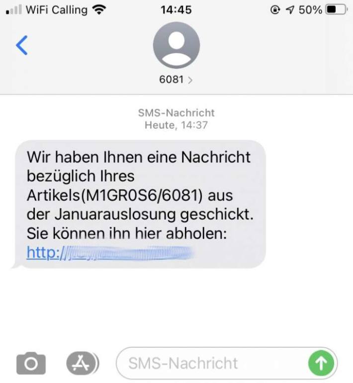 SMS des Fake-Wettbewerbs