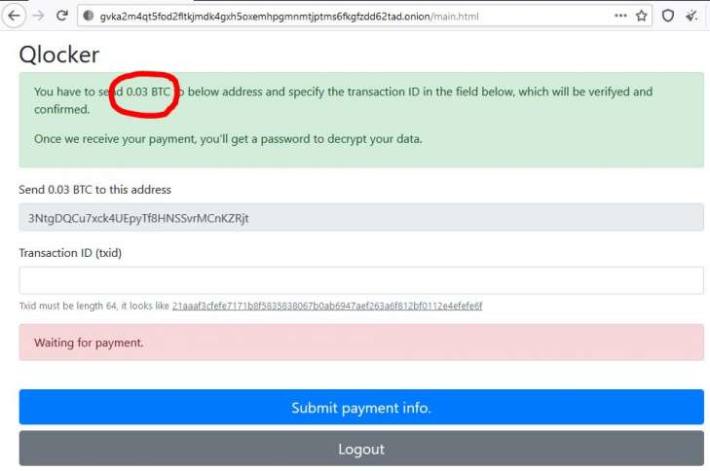 Screenshot Darknet Webseite QLocker mit Lösegelderhöhung