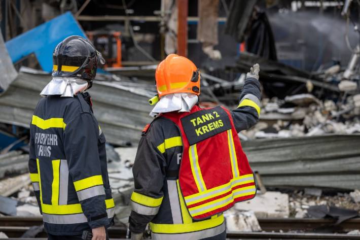 Löscharbeiten nach der Explosion