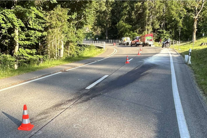 Die Feuerwehr und eine Kanalreinigungsfirma mussten für die Reinigung der Strasse ausrücken.