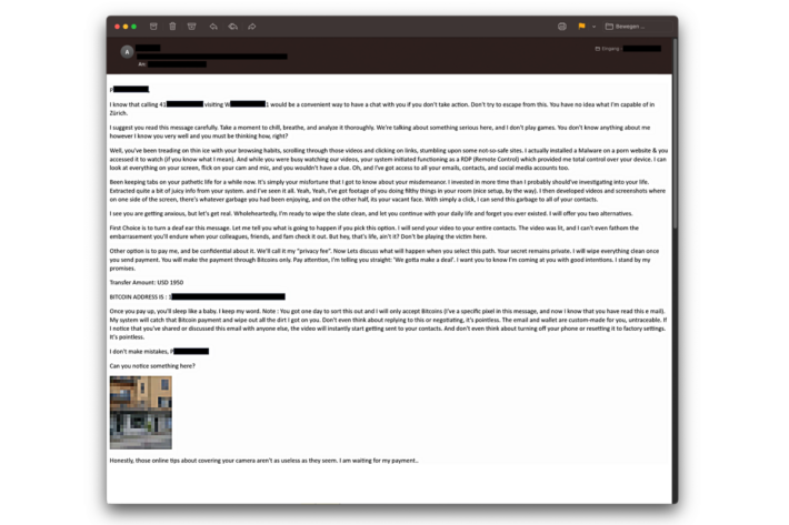 Screenshot der betrügerischen E-Mail