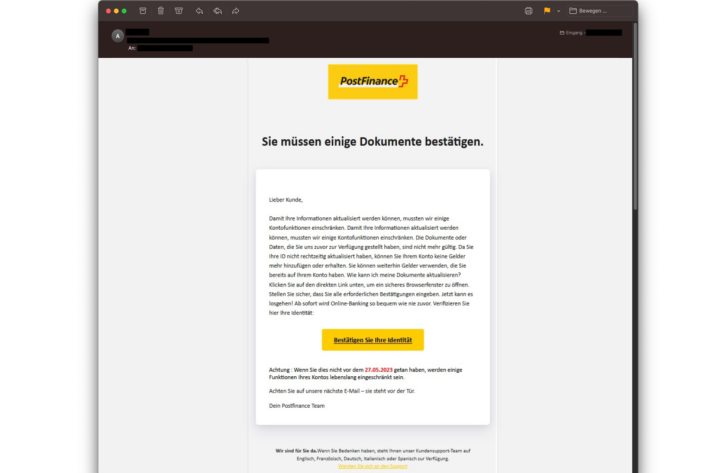 PostFinance Phishing-Mail