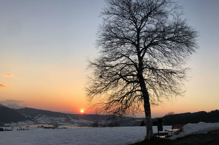 Sonnenuntergang Ende Februar im Kanton Zug.