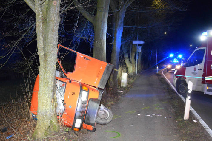 Dreirädriges Kleinkraftrad prallt gegen Baum