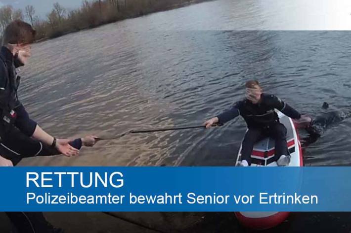 Polizeibeamter rettet in Essen mit Stand Up Paddle-Board Senior vor Ertrinken