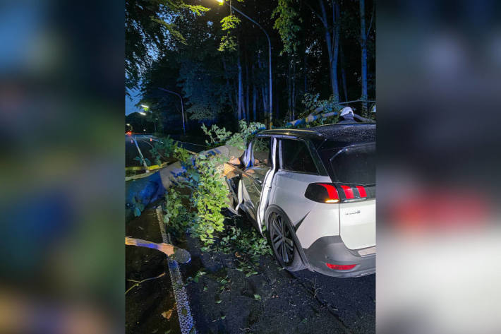 Baum stürzt auf vorbeifahrenden PKW in Iserlohn