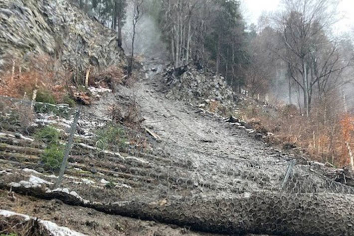 Steinschlagschutznetze halten den Grossteil an Gestein und Gehölz auf