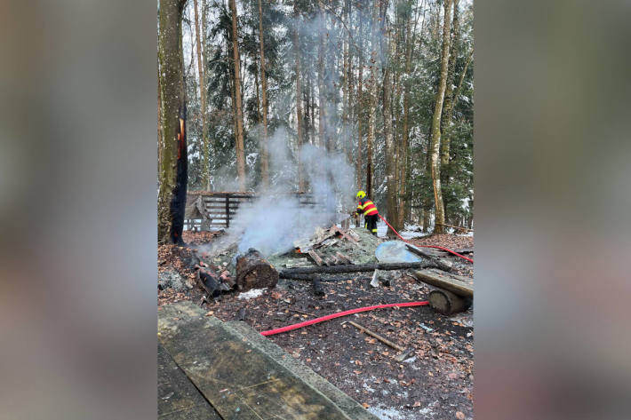 Waldhütte und Scheiterbeige abgebrannt