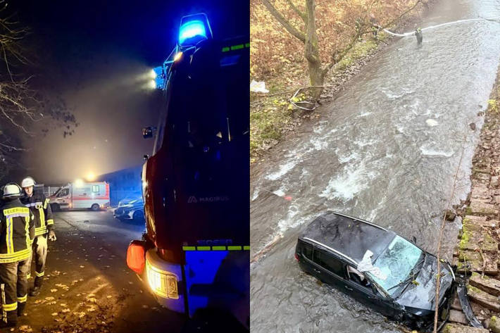 Das Auto stürzte etwa acht Meter tief in die Blies.