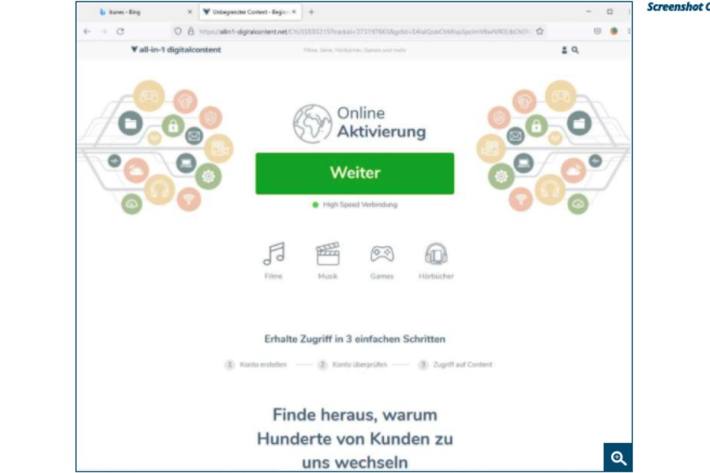 Screenshot Online Aktivierung.