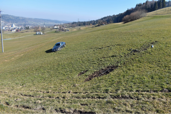 Nach 35 Metern kam das Auto im steilen Gelände bei Malters LU zum Stillstand.