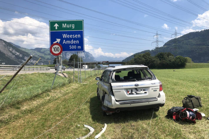 Unfallfahrzeug des Selbstunfalls auf der A3