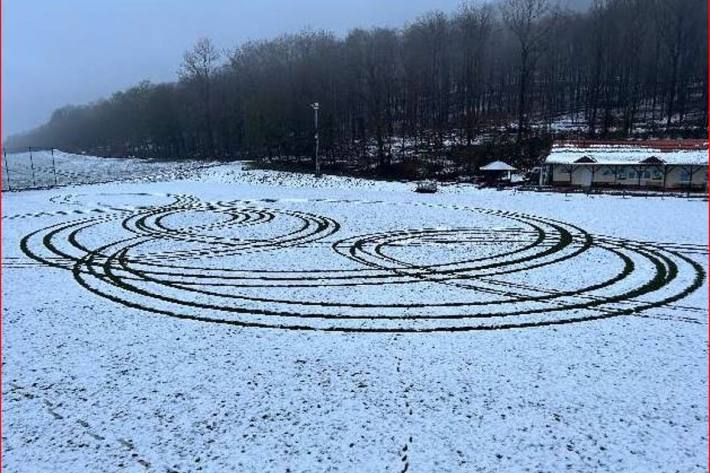 Die unbekannten Täter sind mit einem Fahrzeug über den Sportplatz gefahren.