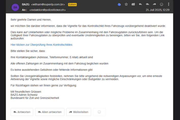 Diese Mail wurde an unsere Redaktion geschickt 