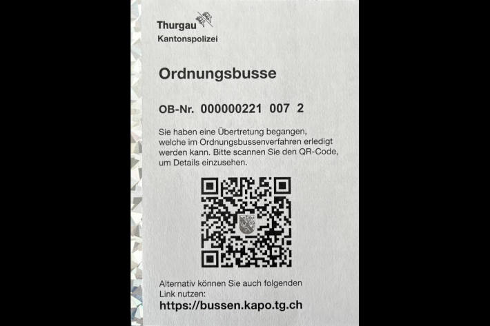 Neue Bussenzettel mit QR-Code im Kanton Thurgau