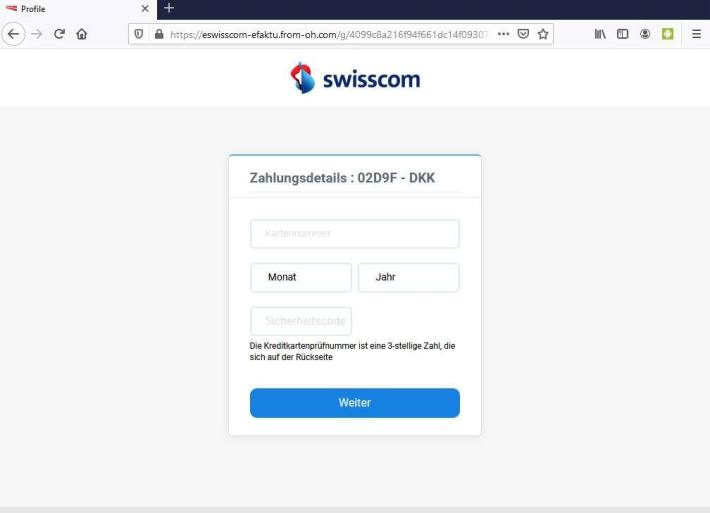 Screenshot Kreditkartendaten Phishing