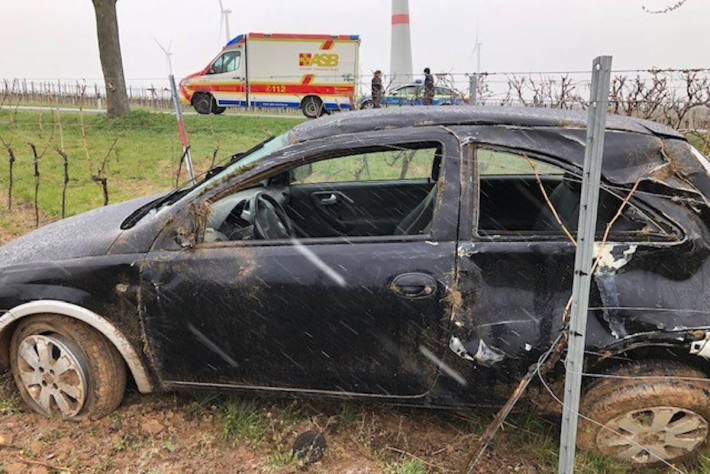 Auto landet im Weinberg bei Flörsheim-Dalsheim