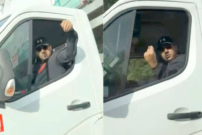 Der Lkw-Fahrer gestikulierte wild um seinen vermeintlichen Unmut auszudrücken.