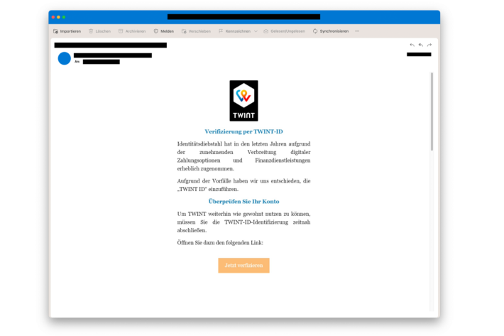 Screenshot der betrügerischen E-Mail