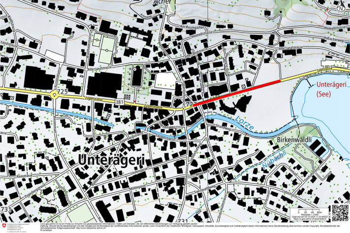 Der rot gekennzeichnete Abschnitt der Seestrasse in Unterägeri wird umfassend saniert
