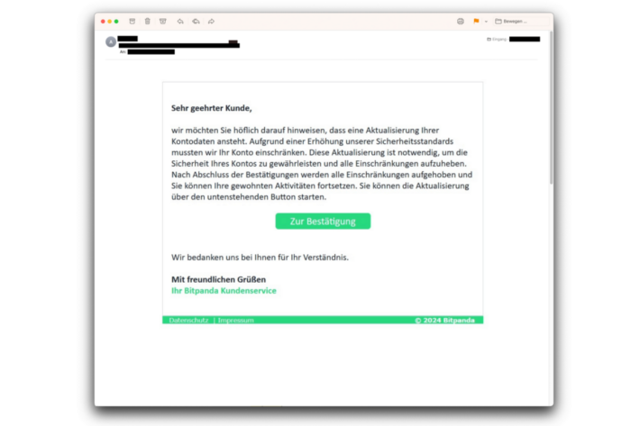 Screenshot der betrügerischen E-Mail