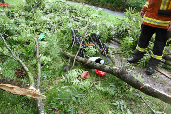 Fussgänger von herabfallenden Ästen getroffen