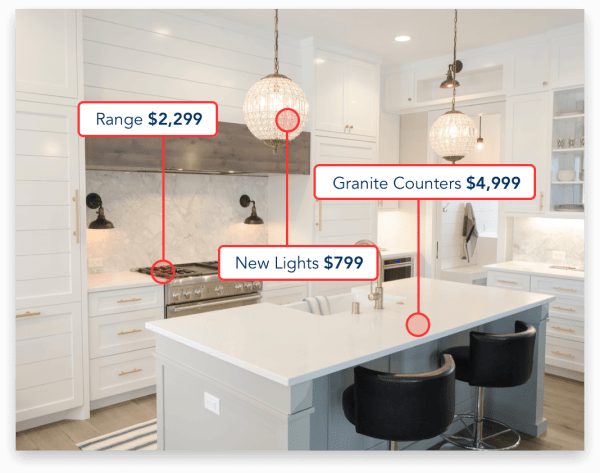 Cost estimates of different components of kitchen remodel made using Realeflow's property rehab estimator