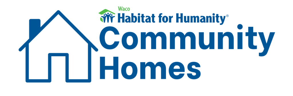 Logo for Waco Habitat for Humanity featuring house outline and "Community Homes" text.