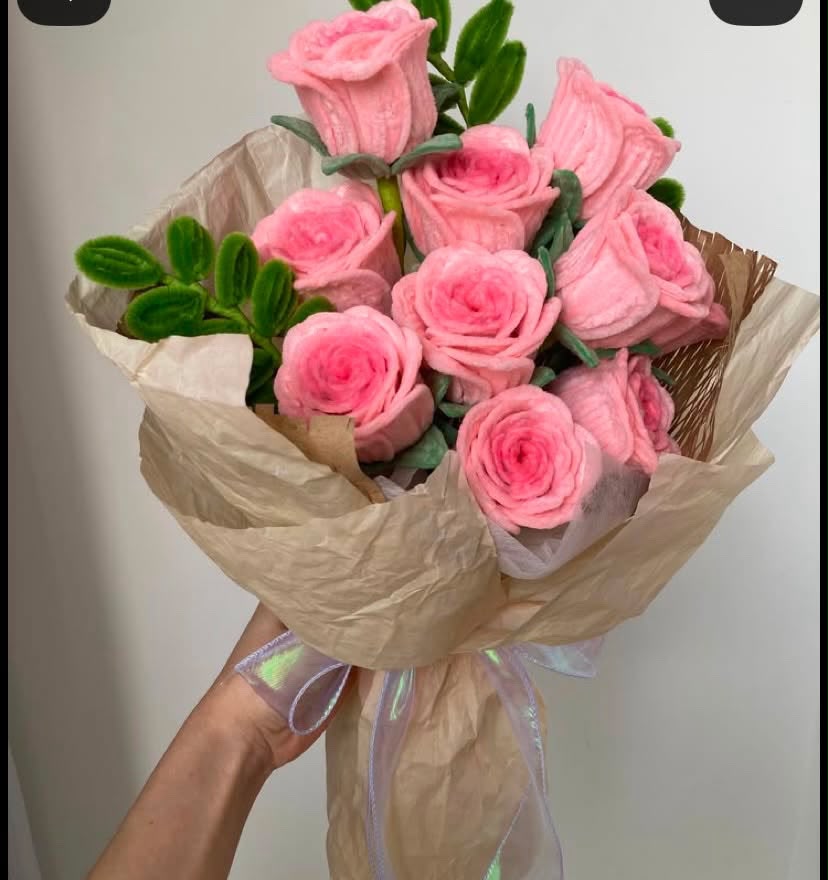 Pipe cleaner bouquet wrapped with ribbon